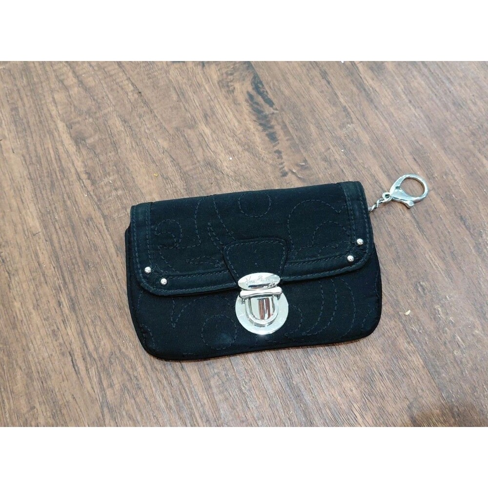 Vera Bradley Flap Id Wallet In Black Microfiber With Key Chain